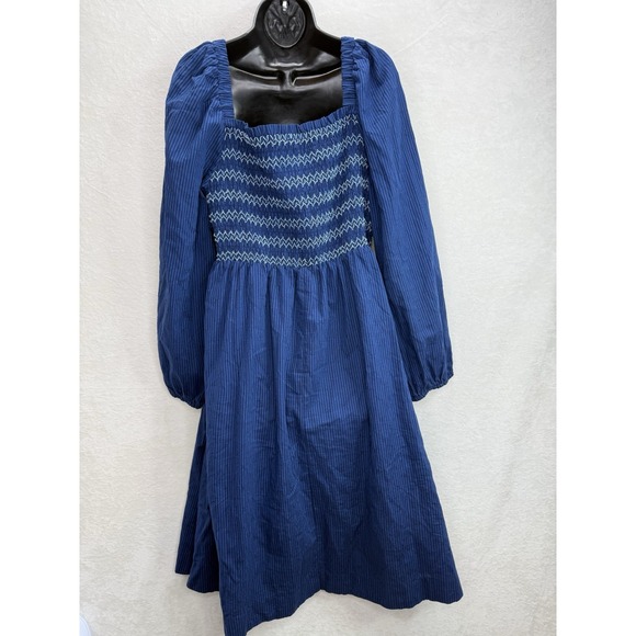 Draper James RSVP Puff Sleeve Smocked Bodice Blue Stripe Dress Size XL - Picture 4 of 9